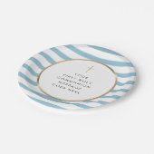 Assiettes En Carton Croix d'or bleu Stripe Message de communion (Angle)