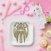 Assiettes En Carton croix d'or catholique blanche (Fête)