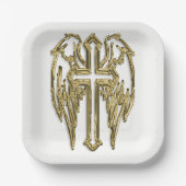 Assiettes En Carton croix d'or catholique blanche (Recto)