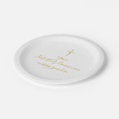Assiettes En Carton Croix d'or simple Premier message de communion sai (Angle)