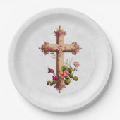 Assiettes En Carton Croix en bois élégante aux fleurs roses (Devant)