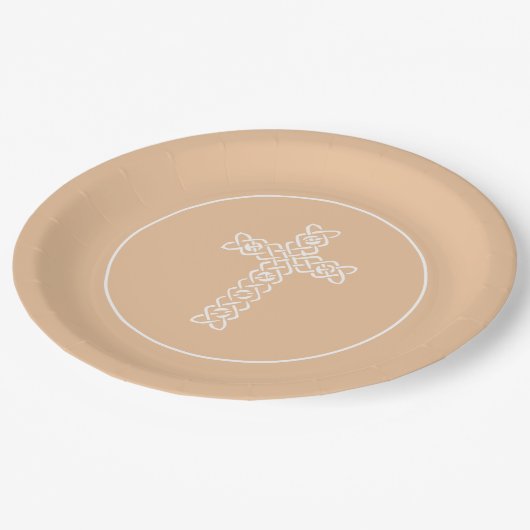 Assiettes En Carton Croix | Peach Communion Baptism Christening (Angle)