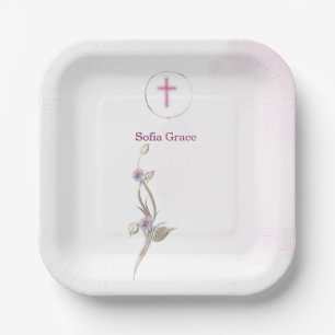 Assiettes En Carton Croix rose douce & Floral Girl Papier papillon pla