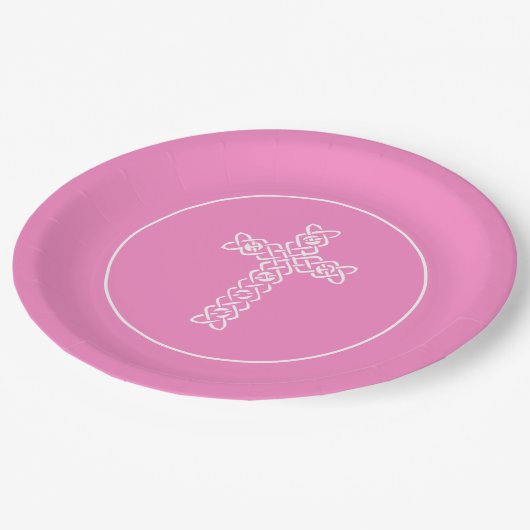 Assiettes En Carton Croix | Taffy Pink Communion Baptism Christening (Angle)