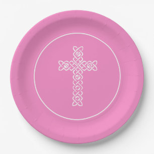 Assiettes En Carton Croix Taffy Pink Communion Baptism Christening