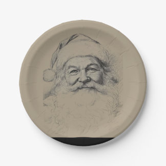 Assiettes En Carton Croquis au crayon de Père Noël vintage