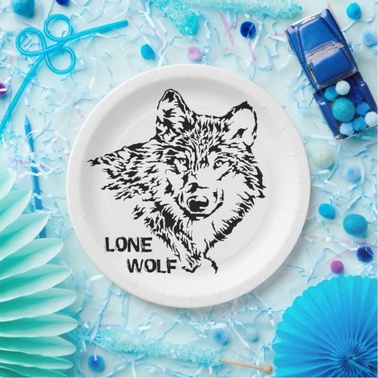 Assiettes En Carton Croquis de loup solitaire (Fête)