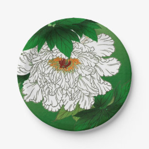 Assiettes En Carton Croquis japonais vintage de grande pivoine blanche