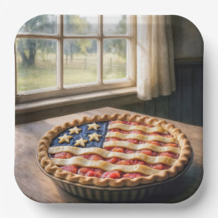 Assiettes En Carton Croûte de drapeau américain sur tarte aux fraises