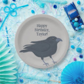 Assiettes En Carton Crow noir sur gris Personnalisé (Fête)