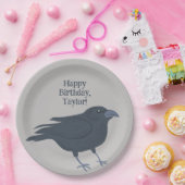 Assiettes En Carton Crow noir sur gris Personnalisé (Fête)