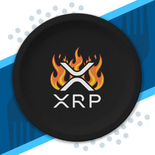 Assiettes En Carton Cryptomonnaie XRP Crypto Flammes Orange Feu Fondre