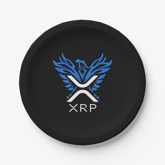 Assiettes En Carton Cryptomonnaie XRP Crypto Logo Blue Rising Phoenix (Devant)