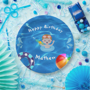 Assiettes En Carton Crystal Clear Joyeux Anniversaire Pool Party
