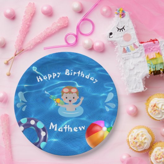 Assiettes En Carton Crystal Clear Joyeux Anniversaire Pool Party (Fête)