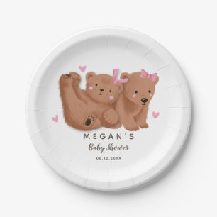 Assiettes En Carton Cub Bear Thème Twins Girls Baby shower 