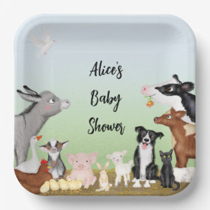 Assiettes En Carton Cubes animaux de ferme baby shower carré plaque pa