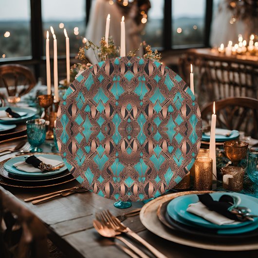 Assiettes En Carton Cuivre élégant et Motif turquoise