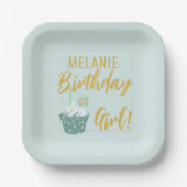 Assiettes En Carton Cupcake 60e Anniversaire Fille Party plaque papier (Recto)