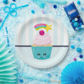 Assiettes En Carton Cupcake bleu mignon avec visage Kawaii (Fête)