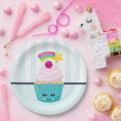 Assiettes En Carton Cupcake bleu mignon avec visage Kawaii (Fête)