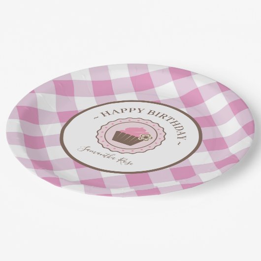 Assiettes En Carton Cupcake et En vichy BBQ rose (Angle)