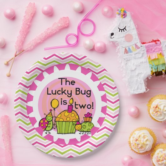Assiettes En Carton Cupcake Lucky Bug 2e Plaques papier d'anniversaire (Fête)