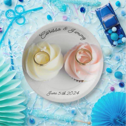 Assiettes En Carton Cupcake mariage gâteau rose jaune (Fête)