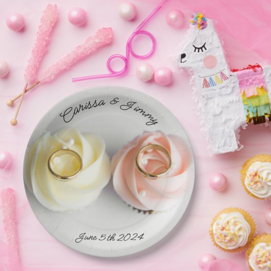 Assiettes En Carton Cupcake mariage gâteau rose jaune (Fête)