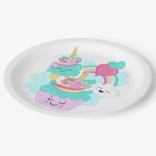 Assiettes En Carton Cupcake mignonne et crème glacée joyeuse (Angle)
