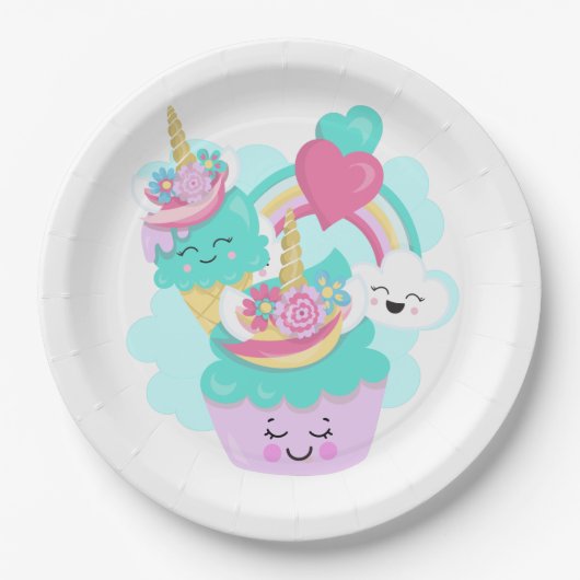 Assiettes En Carton Cupcake mignonne et crème glacée joyeuse (Devant)