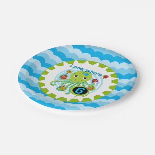 Assiettes En Carton Cupcake Octopus 6 plaques de papier d'anniversaire (Angle)