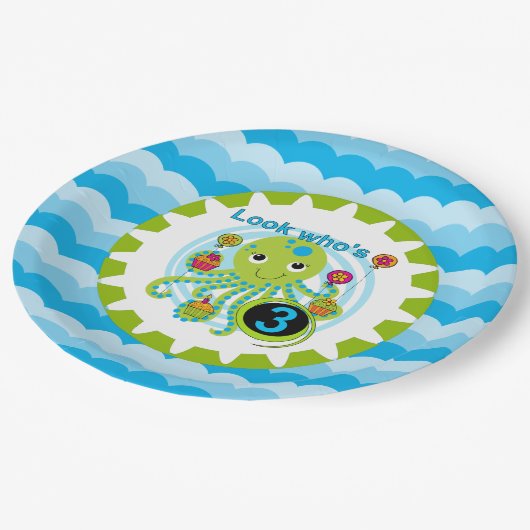 Assiettes En Carton Cupcake Octopus Plaques de papier d'anniversaire 3 (Angle)