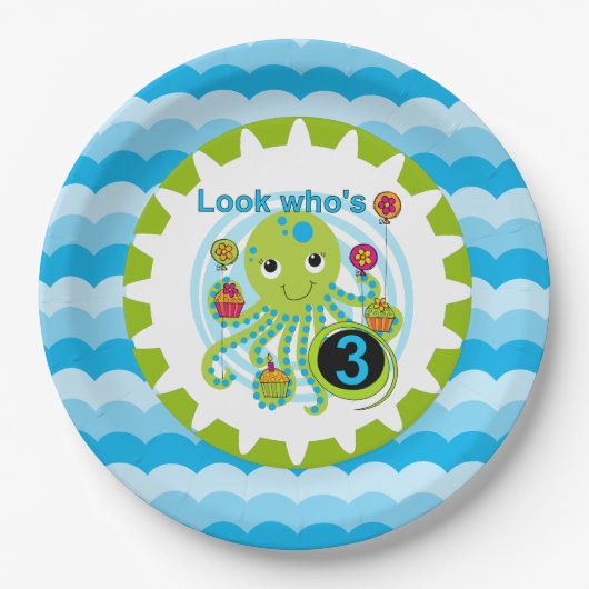 Assiettes En Carton Cupcake Octopus Plaques de papier d'anniversaire 3 (Devant)