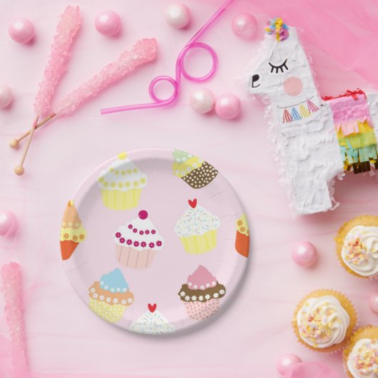 Assiettes En Carton Cupcake rose fête d'anniversaire (Fête)