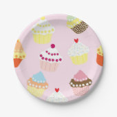 Assiettes En Carton Cupcake rose fête d'anniversaire (Devant)