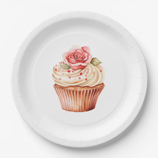 Assiettes En Carton Cupcake rose pastel chic pour anniversaire (Devant)