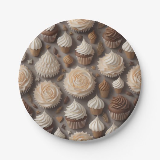 Assiettes En Carton cupcakes blancs (Devant)