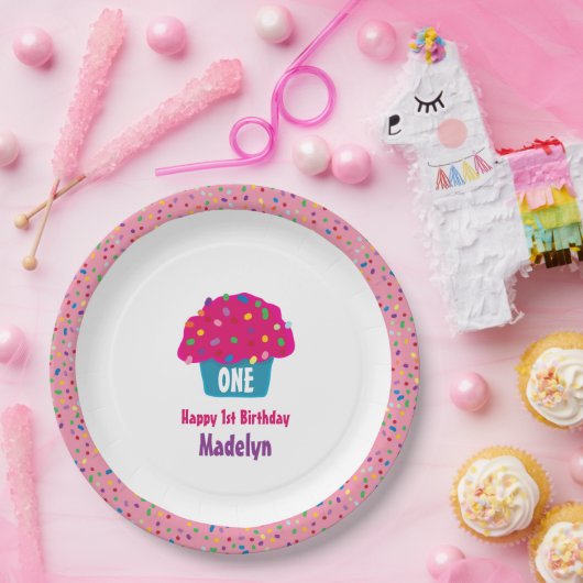 Assiettes En Carton Cupcakes Frosted Rainbow Sprinkke Conception de cu (Fête)