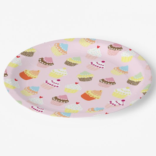 ASSIETTES EN CARTON CUPCAKES MOTIF ROSE (Angle)