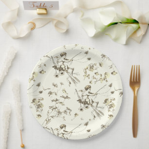 Assiettes En Carton Cupid Angel Or Beige Floral Toile Vintage