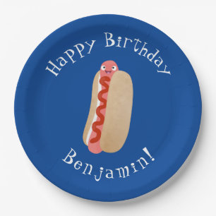 Assiettes En Carton Curieux hot dog Weiner dessin animé