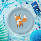 Assiettes En Carton Curieux Petit Renard sur Bleu (Fête)