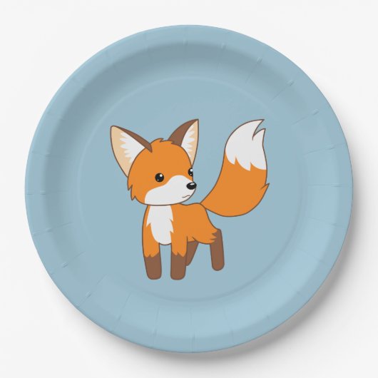 Assiettes En Carton Curieux Petit Renard sur Bleu (Devant)