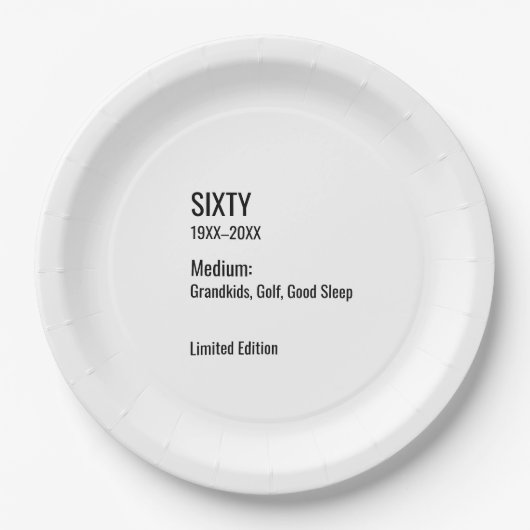 Assiettes En Carton Custom 60th Birthday Funny Museum Label Chic (Devant)