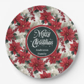 Assiettes En Carton Custom Christmas Flowers Red Green Paper Plates  (Devant)