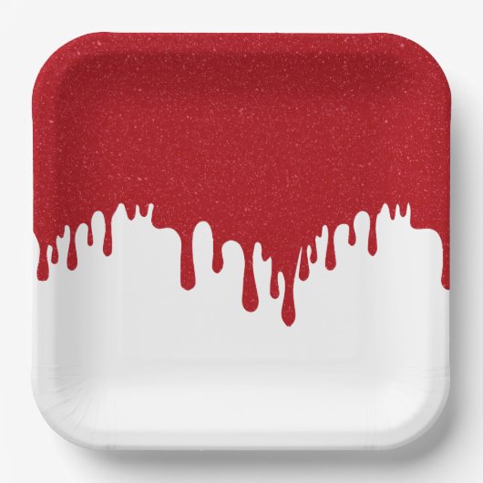 Assiettes En Carton Custom Drip Effect Party Plate (Tomato Red/White) (Recto)