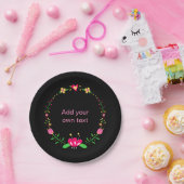 Assiettes En Carton Custom Floral Wreath on Black (Fête)