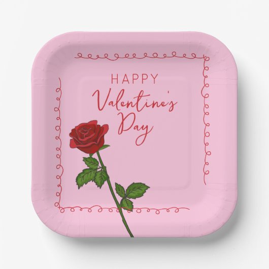 Assiettes En Carton Custom Happy Valentine’s Day Rose  (Recto)