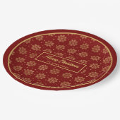 Assiettes En Carton Custom Holiday Paper Plates Red Gold Monogram (Angle)
